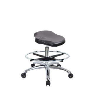 Polyurethane ESD Ray Stool Chrome - Medium Bench Height with Chrome Foot Ring & ESD Casters in ESD Black Polyurethane