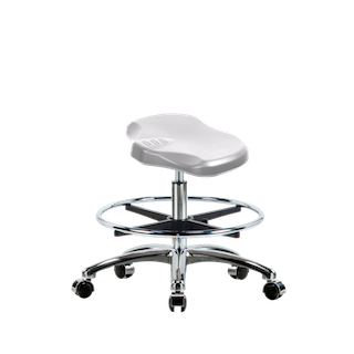Polyurethane Ray Stool Chrome - Medium Bench Height with Stationary Glides in Gray Polyurethane
