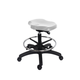 Polyurethane Ray Sit-Stand Stool - Medium Bench Height with Black Foot Ring & Casters in Black Polyurethane