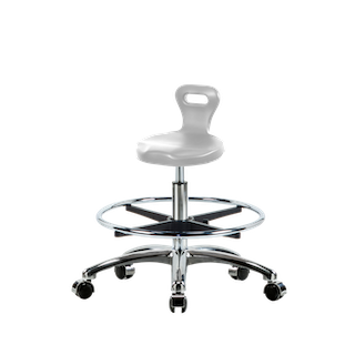 Polyurethane Serpent Stool Chrome - Medium Bench Height with Stationary Glides in Black Polyurethane