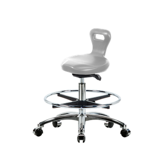 Polyurethane Serpent Sit-Stand Stool Chrome - Medium Bench Height with Chrome Foot Ring & Chrome Casters in Black Polyurethane