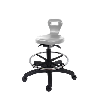 Polyurethane Serpent Sit-Stand Stool - Medium Bench Height with Black Foot Ring & Casters in Black Polyurethane
