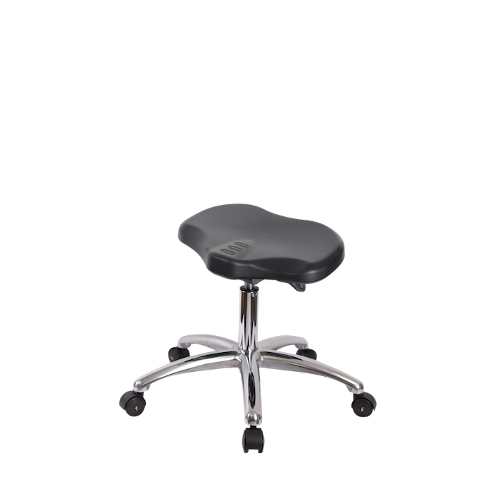 Fisherbrand Polyurethane ESD Ray Sit-Stand Stool Chrome - Desk Height with ESD Casters in ESD Black Polyurethane photo 1