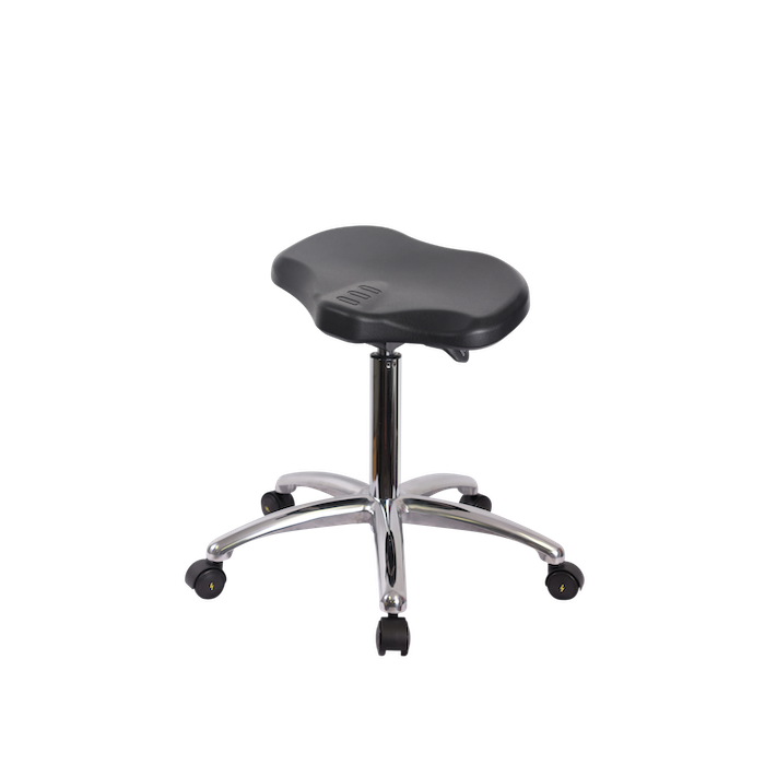 Fisherbrand Polyurethane ESD Ray Sit-Stand Stool Chrome - Medium Bench Height with ESD Casters in ESD Black Polyurethane photo 1