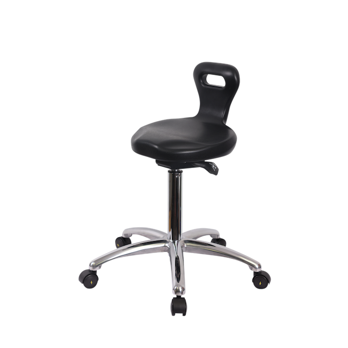 Fisherbrand Polyurethane ESD Serpent Sit-Stand Stool Chrome - Medium Bench Height with ESD Casters in ESD Black Polyurethane photo 1