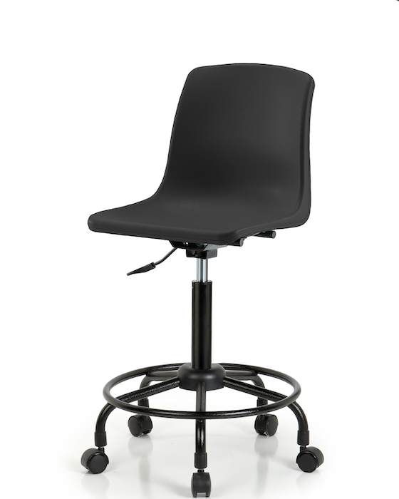 Fisherbrand Polypropylene Shell Chair - Medium Bench Height with Round Tube Base & Casters in Black photo 1