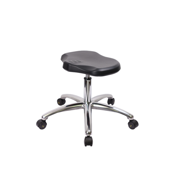 Polyurethane ESD Ray Stool Chrome - Desk Height with ESD Casters in ESD Black Polyurethane photo 1