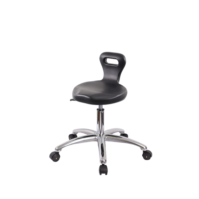 Polyurethane ESD Serpent Stool Chrome - Desk Height with ESD Casters in ESD Black Polyurethane photo 1