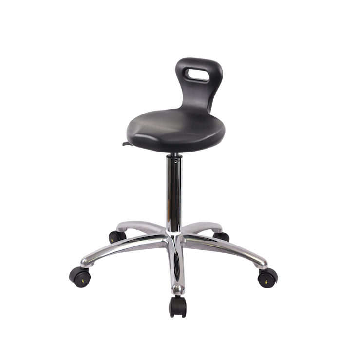 Polyurethane ESD Serpent Stool Chrome - Medium Bench Height with ESD Casters in ESD Black Polyurethane photo 1