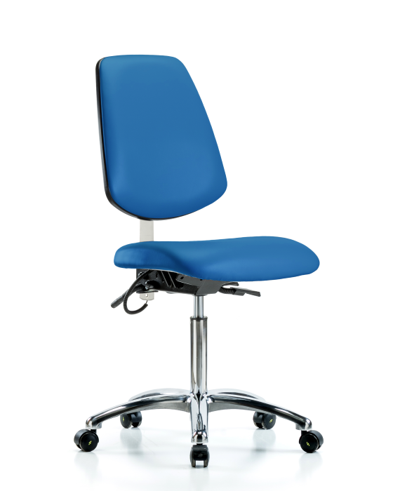 Vinyl ESD Chair - Medium Bench Height with Medium Back & ESD Casters in ESD Blue Vinyl photo 1
