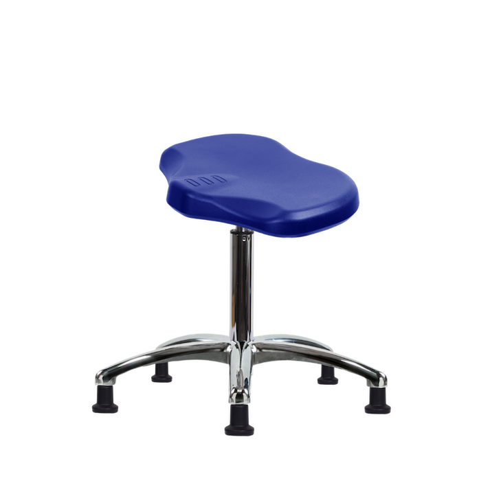Polyurethane Ray Stool Chrome - Medium Bench Height with Stationary Glides in Blue Polyurethane photo 1