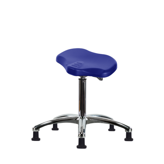 Polyurethane Ray Sit-Stand Stool Chrome - Medium Bench Height with Stationary Glides in Blue Polyurethane photo 1