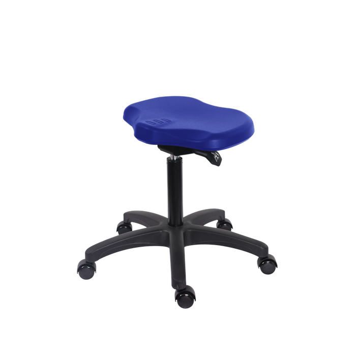 Polyurethane Ray Sit-Stand Stool - Medium Bench Height with Casters in Blue Polyurethane photo 1