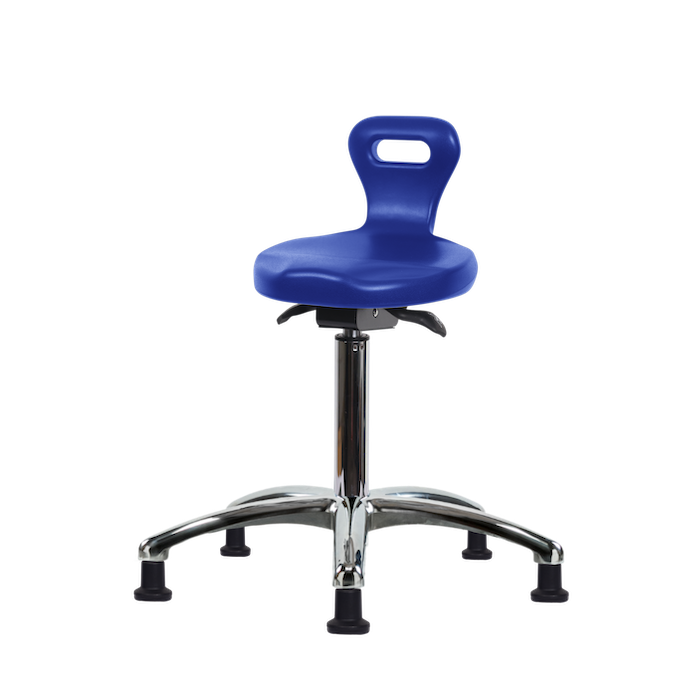 Polyurethane Serpent Sit-Stand Stool Chrome - Medium Bench Height with Stationary Glides in Blue Polyurethane photo 1