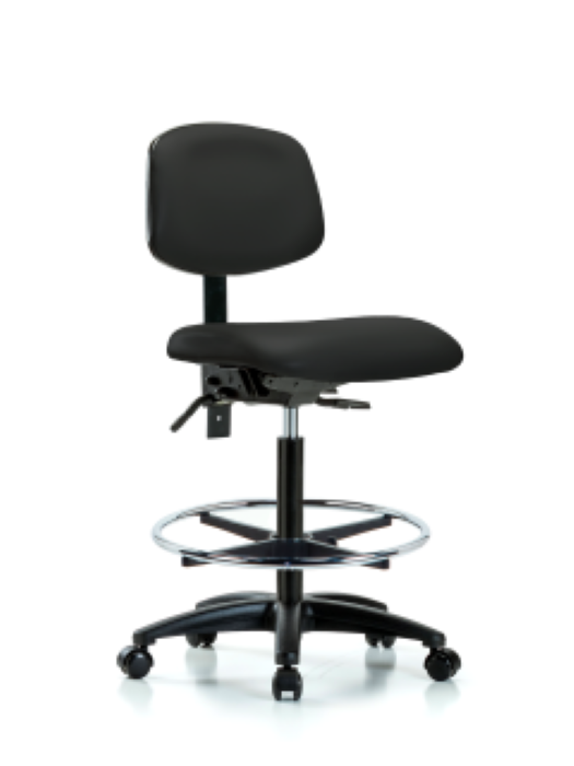Rutledge Vinyl Chair - High Bench Height with Chrome Foot Ring & Casters in Black Trailblazer Vinyl photo 1